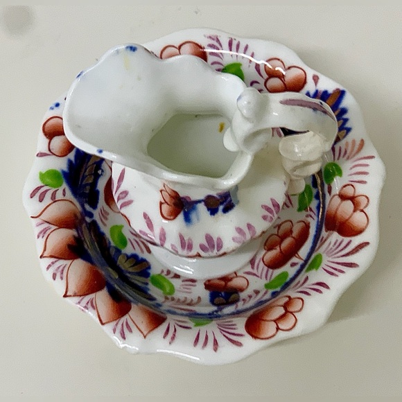 19th Century Antique Gaudy Welsh Grape Pattern Miniature Jug Pitcher & Bowl - Picture 9 of 16